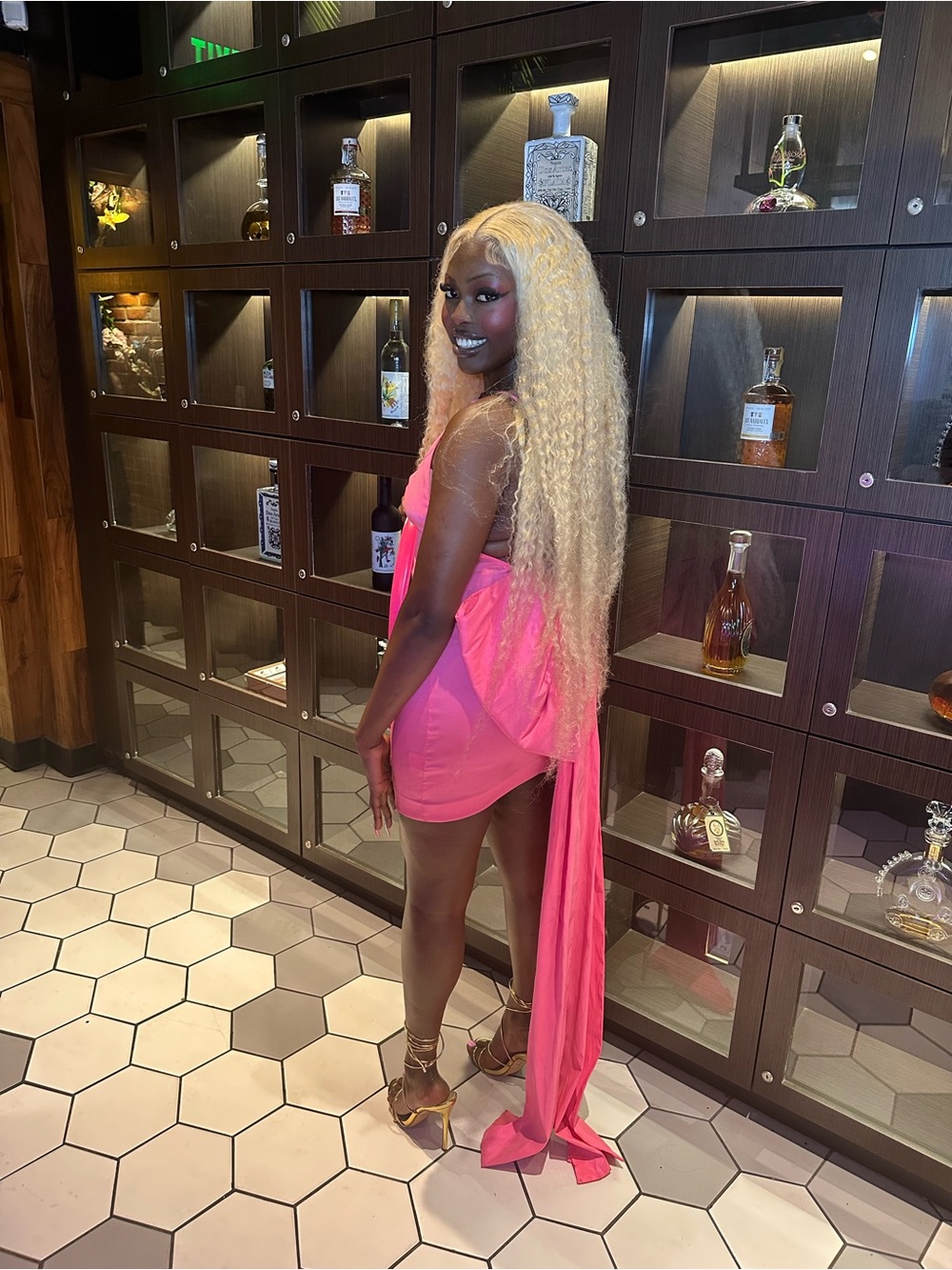 NBD Hot Pink Draped Mini Dress with Train